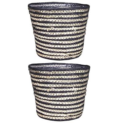 Floran Rotan plantenmand naturel/zwart 19x16cm met plastic