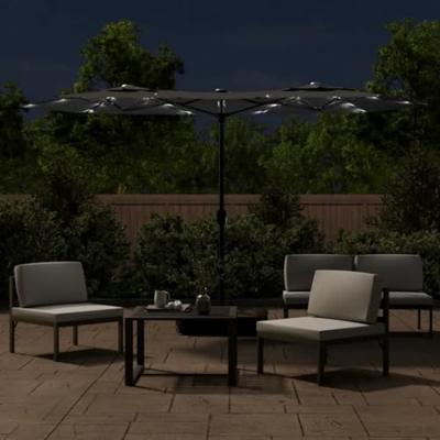 Parasol dubbel dak met LED's 316x240 cm antracietkleurig