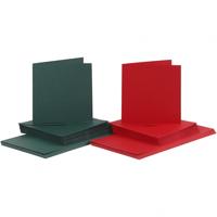 Creativ Company Kaarten en enveloppen, afmeting kaart 15x15 cm, afmeting envelop 16x16 cm, 110+230 gr, groen, rood, 50 set/ 1 doos - thumbnail