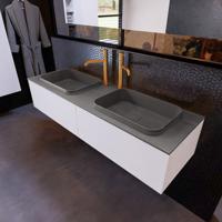 Badkamermeubelset Mondiaz Erin 150 cm met 2 Lades met RIDGE Wastafel Dubbel Dark grey met 2 kraangaten Greeploos Mat Carrara - thumbnail