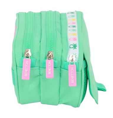 Pennenetui met 3 vakken Benetton Mint Groen 21,5 x 10 x 8 cm
