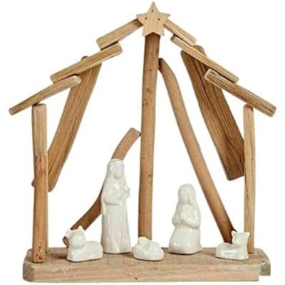 Kerststal set Keramisch Bruin Wit 2 Stuks 25 x 28 x 10 cm Natuurlijk Hout (2 Stuks)