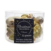 Decoris kerstballen set glas parel/goud 12st 2x4x4cm - thumbnail