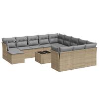 12-delige Loungeset met kussens poly rattan beige - thumbnail