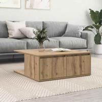 Salontafel artisanaal eikenkleurig 80 x 80 x 31 cm Bewerkt hout - thumbnail