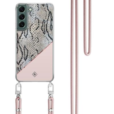 Samsung Galaxy S22 Plus hoesje met rosegoud koord - Snake print