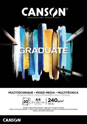 Mixed mediapapier canson graduate 240gr a4 zwart | 5 stuks
