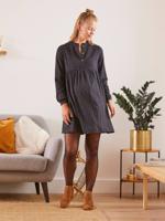 Zwangerschaps- en borstvoedingsjurk met print van katoengaas zwart met stippen - thumbnail