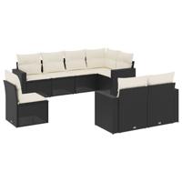 8-delige Loungeset met kussens poly rattan zwart - thumbnail