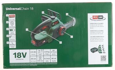 Bosch Home and Garden UniversalChain 18 Kettingzaag Accu Lengte mes 200 mm Incl. accu, Met beschermbeugel Bosch Home and Garden UniversalChain 18 Kettingzaag Accu Lengte mes 200 mm Incl. accu, Met beschermbeugel