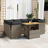 7-delige Loungeset met kussens poly rattan grijs - thumbnail