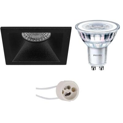 Philips LED Spot Set GU10 - Verdiept Vierkant Zwart 3W 3000K Dimbaar