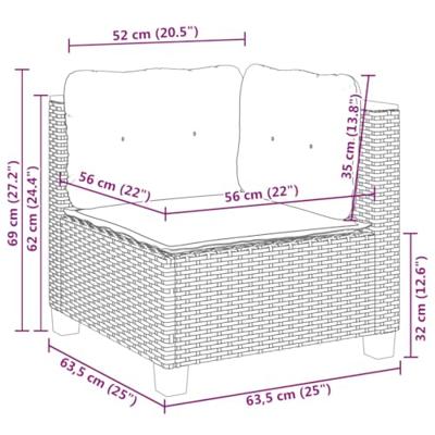 Tuinhoekbank met kussens poly rattan zwart - thumbnail