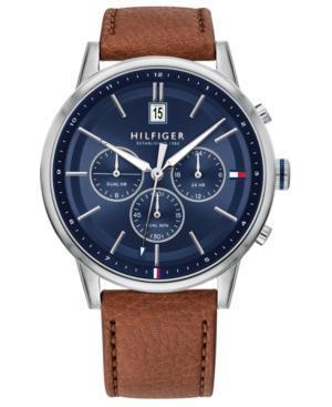 Tommy Hilfiger Herenhorlogemet bruine leren band, 43 mm