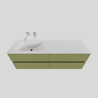 Badkamermeubel Solid Surface BWS Stockholm 200x46 cm Mat Groen Wasbak Links (0 kraangaten, 4 lades)