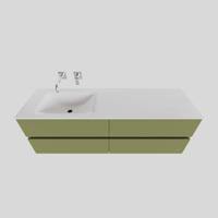Badkamermeubel Solid Surface BWS Stockholm 200x46 cm Mat Groen Wasbak Links (0 kraangaten, 4 lades) - thumbnail