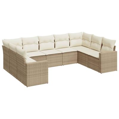 10-delige Loungeset met kussens poly rattan beige