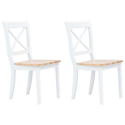 VidaXL Eetkamerstoelen 2 st massief rubberwood naturel en wit VidaXL Eetkamerstoelen 2 st massief rubberwood naturel en wit