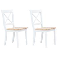 Eetkamerstoelen 2 st massief rubberwood naturel en wit - thumbnail