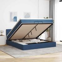 Ottoman bed met matras 200x200 cm stof blauw - thumbnail