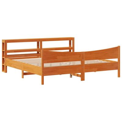 Bedframe met hoofdbord massief grenenhout wasbruin 200x200 cm