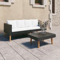 2-delige Loungeset met kussens poly rattan zwart - thumbnail