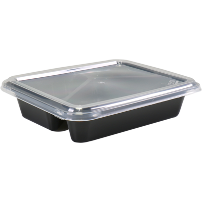 Depa Bak | PP | 3-vaks | incl. Deksel | menubak | 227x178x49mm | zwart/transparant | 250 stuks