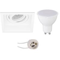 LED Spot Set - Pragmi Domy Pro - GU10 Fitting - Dimbaar - Inbouw Vierkant - Mat Wit - 6W - Helder/Koud Wit 6400K - Verdiept - Kantelbaar - 105mm - thumbnail