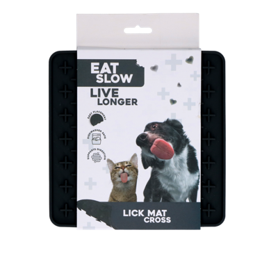 Eat Slow Live Longer Lickmat Crosses - 19 x 19 cm - vierkant - snuffelmat - anti-kras mat - slowfeeder - afleiding - honden en katten - 100% siliconen - vaatwasmachinebestendig - grijs