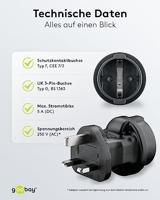 Goobay 95307 Reisadapter voor Engeland UK/reisstekker stopcontact/geaarde contactdoos naar UK 3-pins stekker (type G) / Travel Adapter/netadapter/zwart - thumbnail