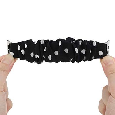 Elastisch scrunchie nylon bandje - Zwart met witte stippen - Geschikt voor Apple Watch 38mm / 40mm / 41mm / 42mm