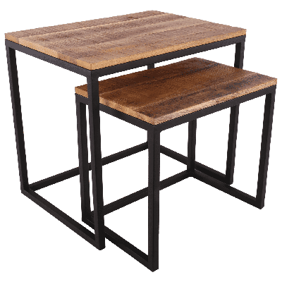 Set van 2 bijzettafels Cavallo 32065 mat zwart + ruw mangohout