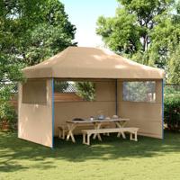 VidaXL Partytent inklapbaar pop-up met 3 zijwanden beige - thumbnail