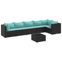 7-delige Loungeset met kussens poly rattan zwart - thumbnail