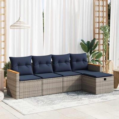 5-delige Loungeset met kussens poly rattan grijs