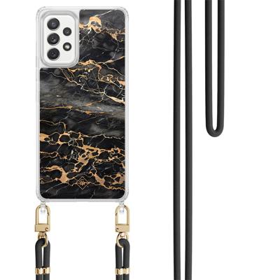Samsung Galaxy A52(s) hoesje met zwart koord - Marmer grijs brons Samsung Galaxy A52(s) hoesje met zwart koord - Marmer grijs brons
