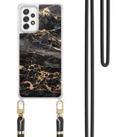 Samsung Galaxy A52(s) hoesje met zwart koord - Marmer grijs brons - thumbnail
