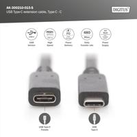 Digitus USB-kabel USB 2.0 USB-C bus, USB-C stekker 1.50 m Zwart Flexibel, Folie afscherming, Afscherming gevlochten AK-300210-015-S - thumbnail