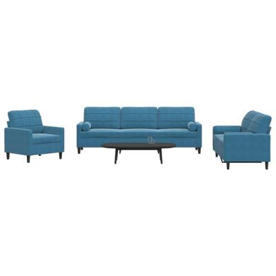 3-delige Loungeset met kussens en bolsters fluweel blauw