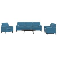 3-delige Loungeset met kussens en bolsters fluweel blauw - thumbnail