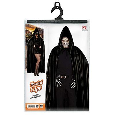 Lange zwarte cape met kap 142cm