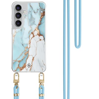 Samsung Galaxy S25 FE hoesje met blauw koord - Marmer lichtblauw Samsung Galaxy S25 FE hoesje met blauw koord - Marmer lichtblauw