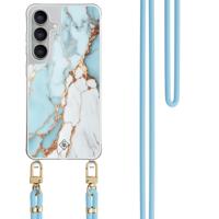 Samsung Galaxy S25 FE hoesje met blauw koord - Marmer lichtblauw - thumbnail