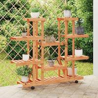 VidaXL Plantenstandaard met wielen 110x25x115 cm massief vurenhout - thumbnail