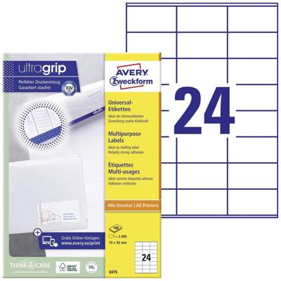 Etiket Avery Zweckform 3475 70x36mm wit 2400stuks Etiket Avery Zweckform 3475 70x36mm wit 2400stuks