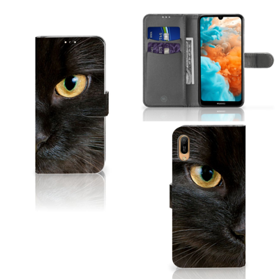 Huawei Y6 (2019) | Telefoonhoesje | Met pasjeshouder | Zwarte Kat