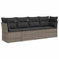 4-delige Loungeset met kussens poly rattan grijs - thumbnail