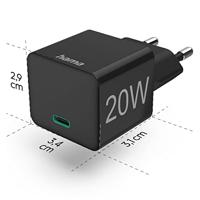 Hama Snellader USB-C PD/Qualcomm® Mini-oplader 20 W Zwart - thumbnail