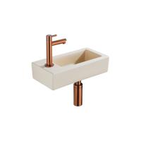 QeramiQ Fuente Fonteinset - 37.5x18.5x9cm - keramiek - kraangat links - fonteinkraan geborsteld koper - afvoerplug - verlaagd sifon - Mat Beige SW1122452/SW799405/SW799403/SW970033 - thumbnail