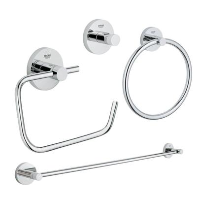 GROHE Essentials accessoireset 4-delig met handdoekring, handdoekhouder, handdoekhaak en toiletrolhouder zonder klep chroom 0438130/0438131/0438129/0438143/ GROHE Essentials accessoireset 4-delig met handdoekring, handdoekhouder, handdoekhaak en toiletrolhouder zonder klep chroom 0438130/0438131/0438129/0438143/